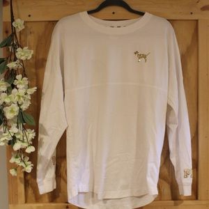 Like new white shirt from PINK with gold sequins